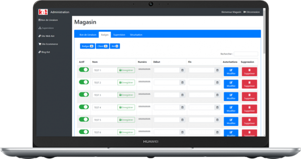 Ecran gestion des badges mifare